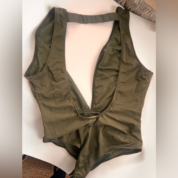 Luxxel beaded olive studded snap bodysuit size medium - Picture 2 of 3
